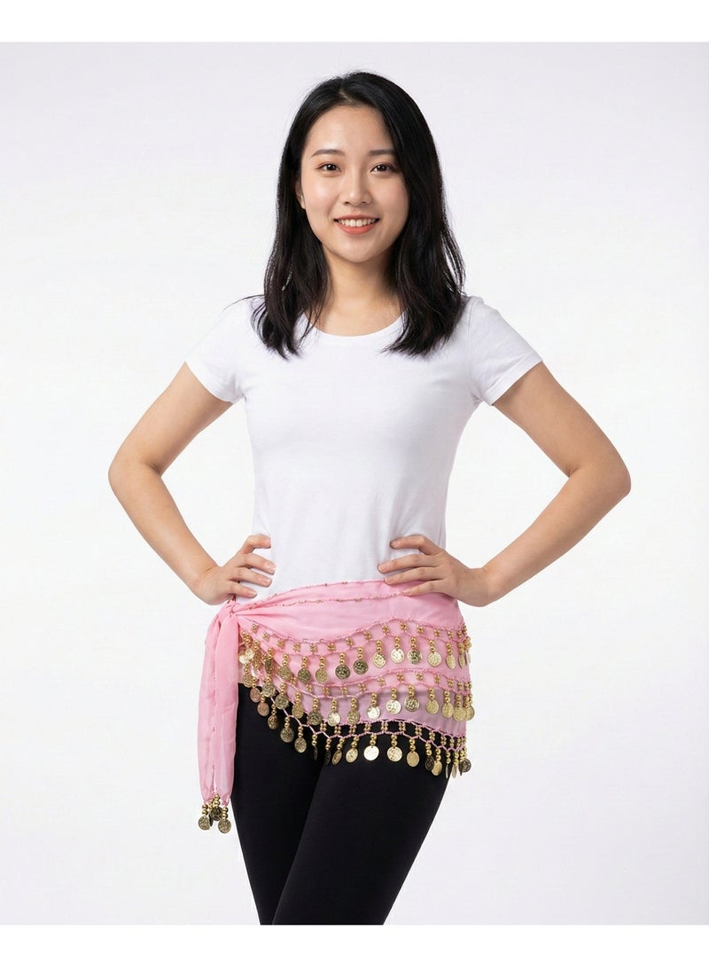 وحزام الرقص المصري للخصر للرقص الشرقي مع عملات معدنية متدلية لون بينك - Image 1